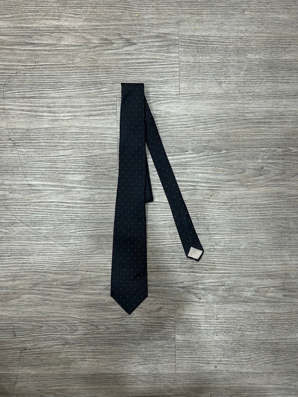 Vintage Christian Dior Silk Tie Black Mini Polka Dot Paris New York Designer Tie